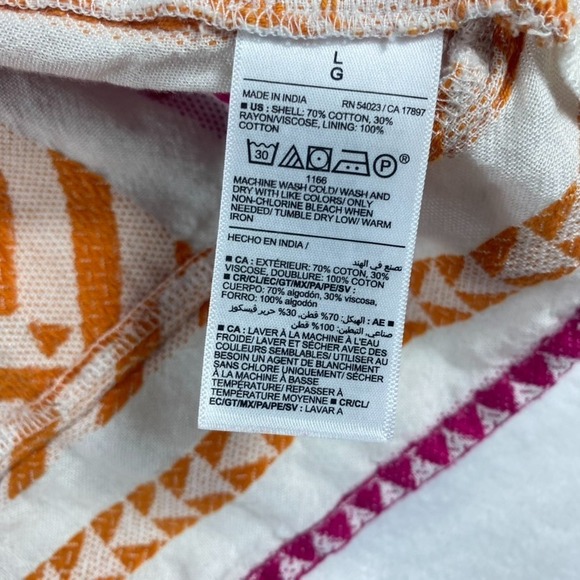 Old Navy Blouse Top Women Sz L Colorful Vibrant Short Sleeve Split Neck Peasant - Picture 7 of 9